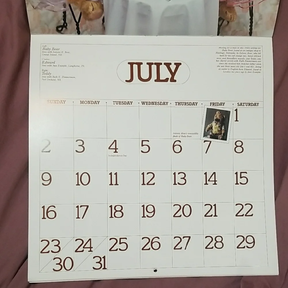 Vintage 1989 Teddy Bear Calendar